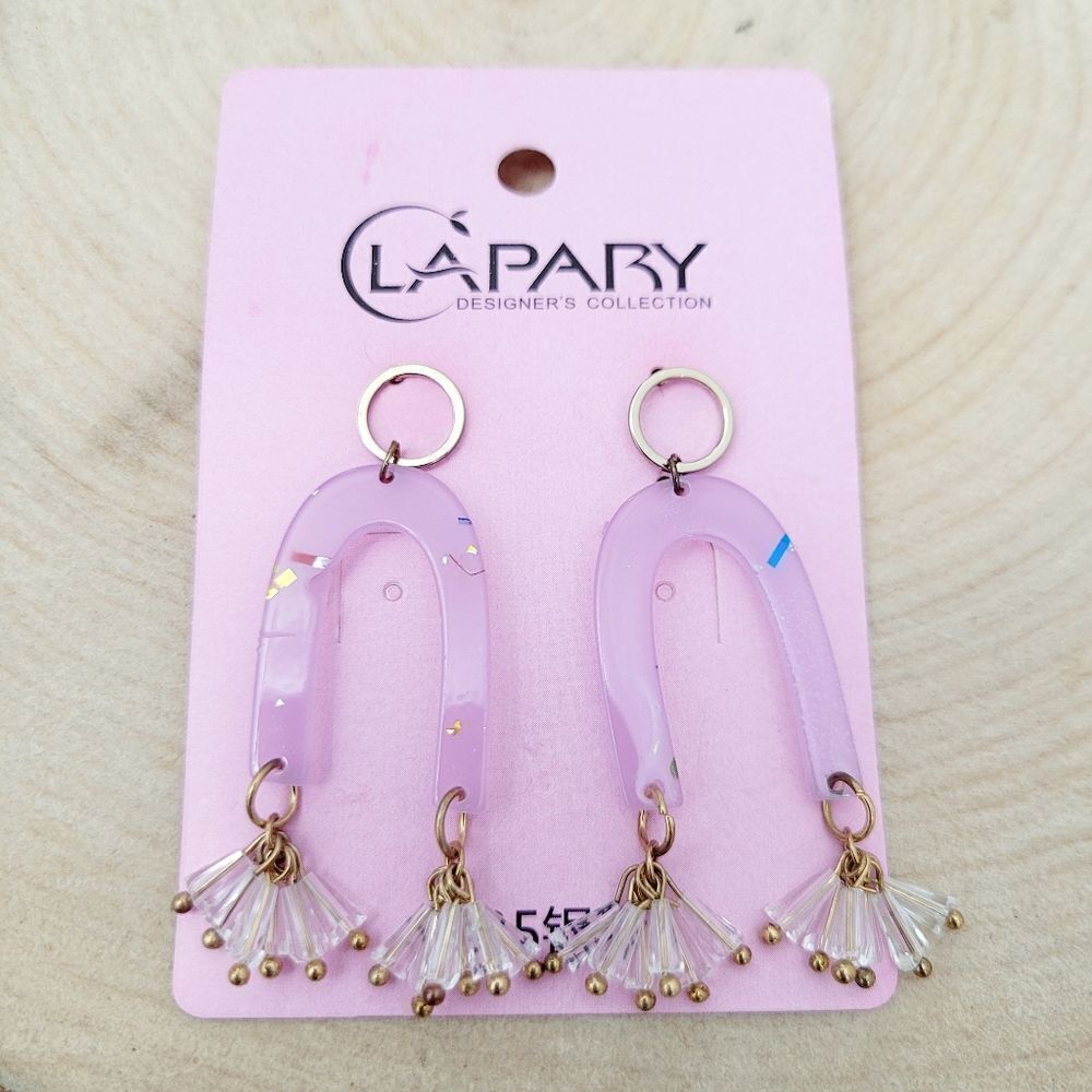 Brand New Gold Tone Pink Earrings